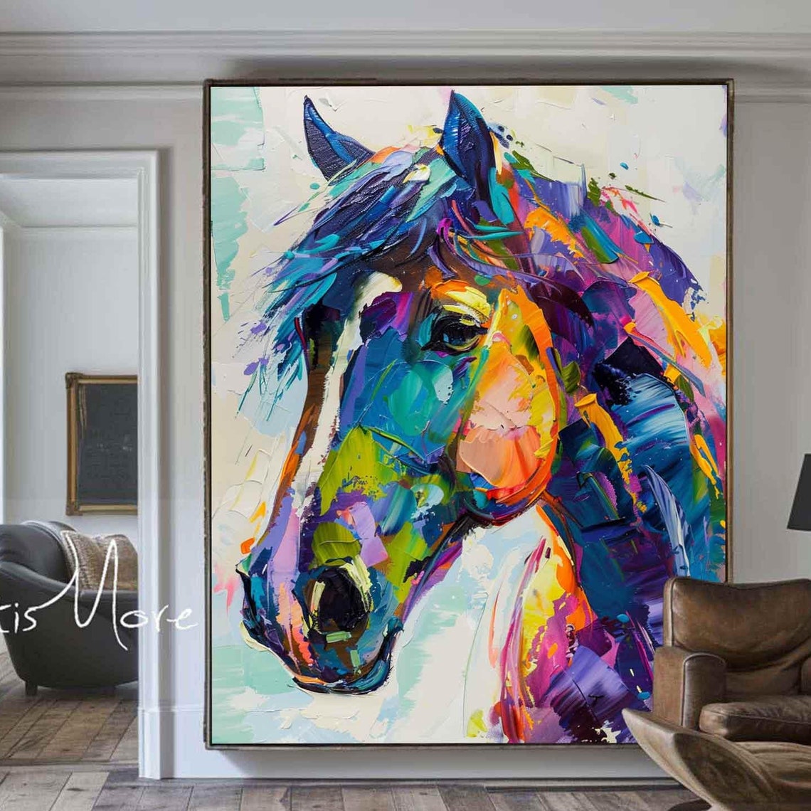 Horse Oil Texture Painting On Colorful Abstract Painting Horse Wall Art Colorful Animal Painting Large Horse Texture Wall Art - Image 5