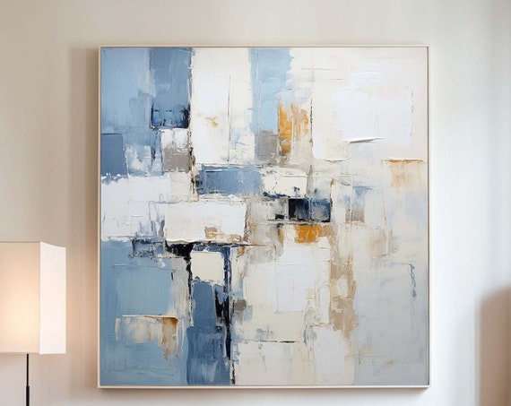 Blue Abstract Painting Blue Beige Texture Wall Painting Neutral Beige Abstract Wall Art Large Blue Texture Art Modern Wall Decor