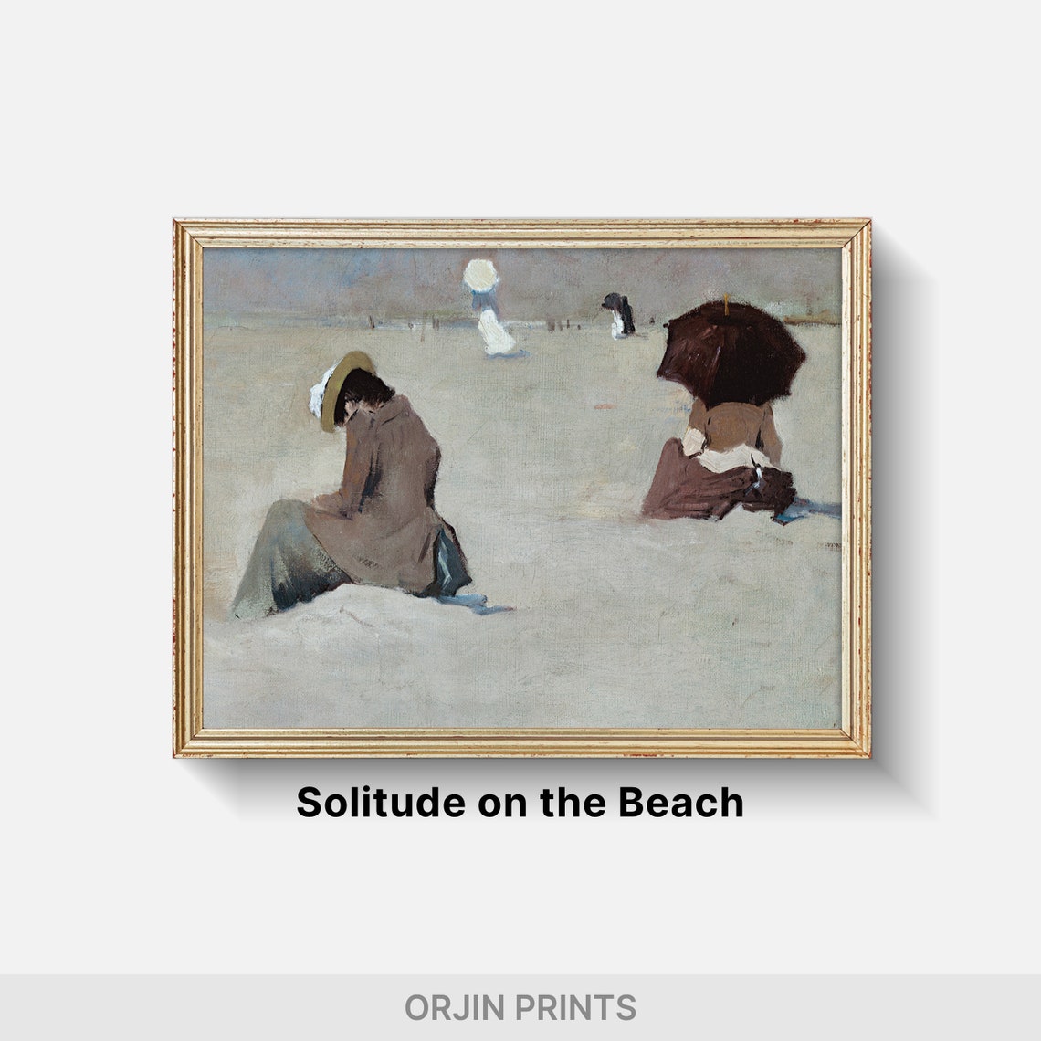 Impressionist Beach Scene Women With Parasols Vintage Art Poster - Image 2