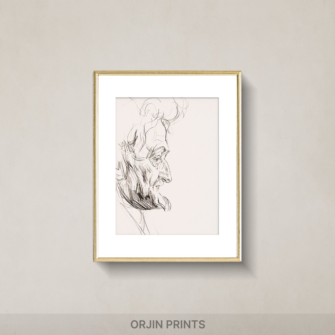 Thoughtful Man Profile Expressive Pen Sketch Portrait Art Poster