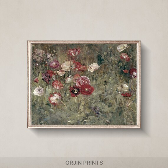 Poppy Field Impressionist Painting Red Poppies Blooming Meadow Poster