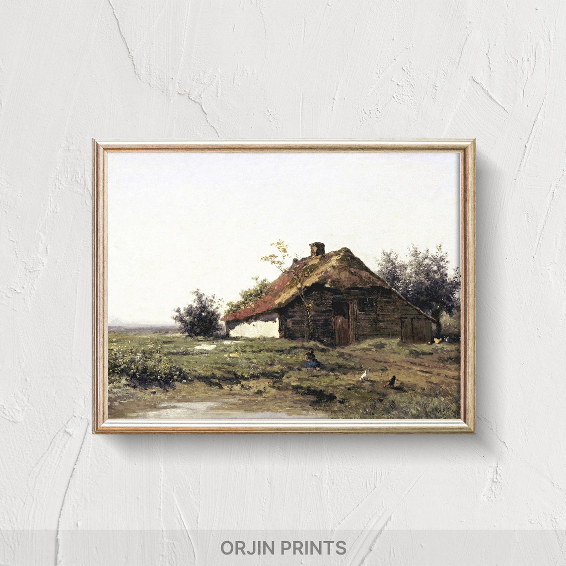 Steppe Farmhouse Print Rustic Countryside Art Tranquil Rural Landscape Orjin Prints 5454