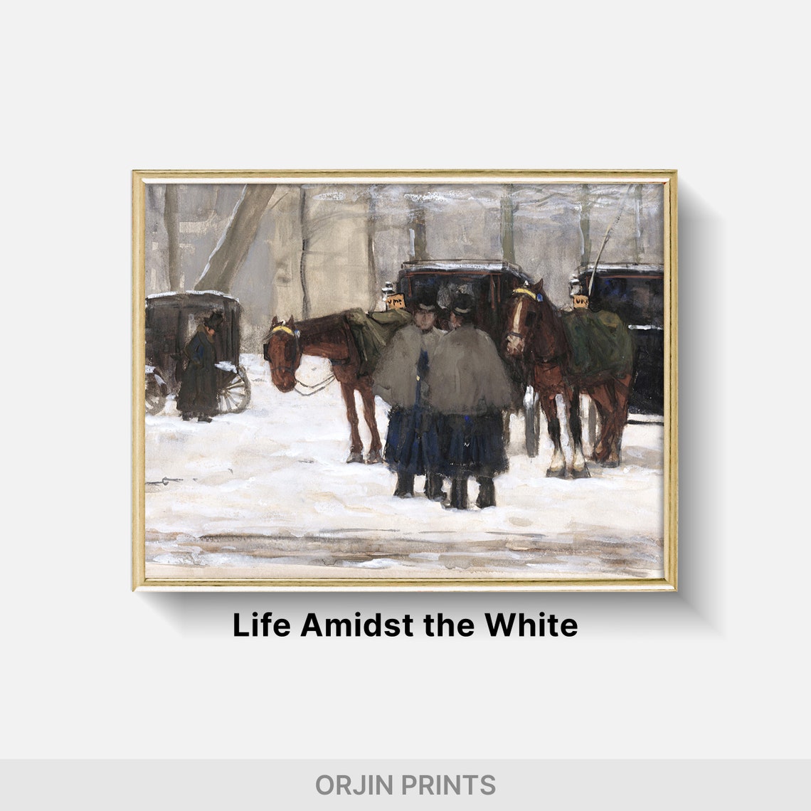 Horse Carriages Snowy Street Winter City Impressionist Poster - Image 2