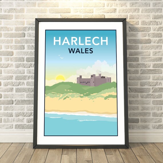 Harlech Castle Wales Travel Poster, Memory Capture