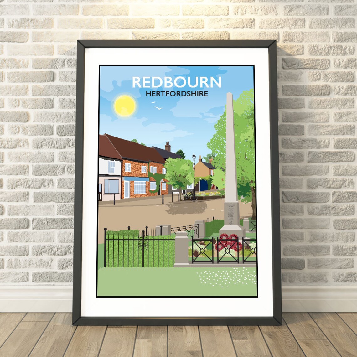 Redbourn Hertfordshire Village Memorial Vintage Travel Poster