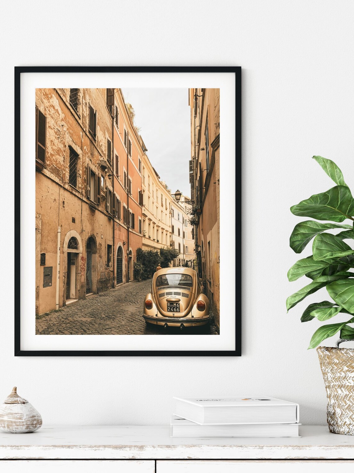 Rome Cobblestone Street Vintage VW Beetle Warm Italian Photo Poster - Image 3