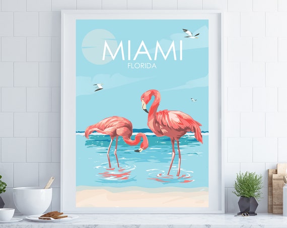 Miami Retro Travel Poster, Florida City Poster