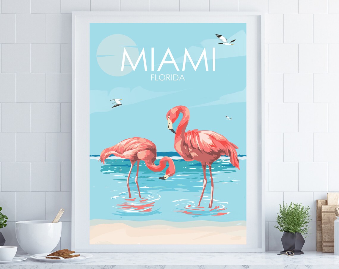 Miami Retro Travel Poster, Florida City Poster