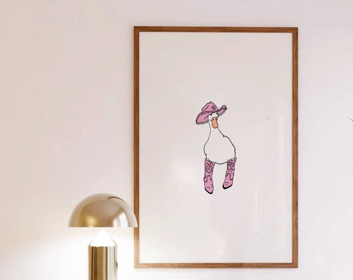 Duck In Cowboy Boots, Rodeo Bathroom Art Print
