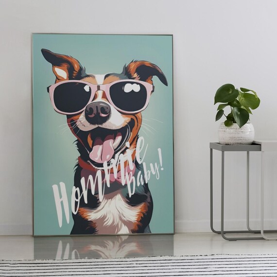 Happy Dog With Pink Sunglasses Hommie Baby Cute Trendy Pop Art Poster