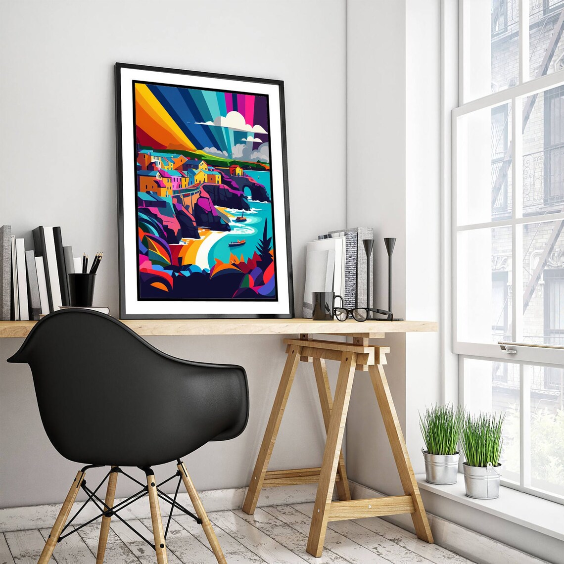 Cornwall Newquay Vibrant Colourful Art Print - Image 3