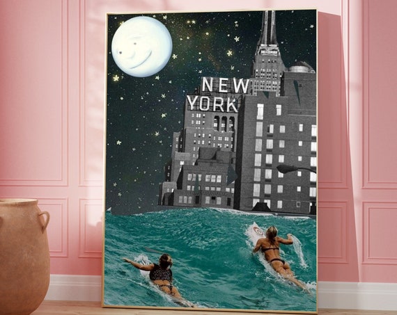 Retro New York City Poster Us Landmark Art Instant Download