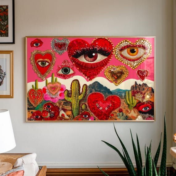 Surreal Heart and Cactus Art Print, Eclectic Desert Decor