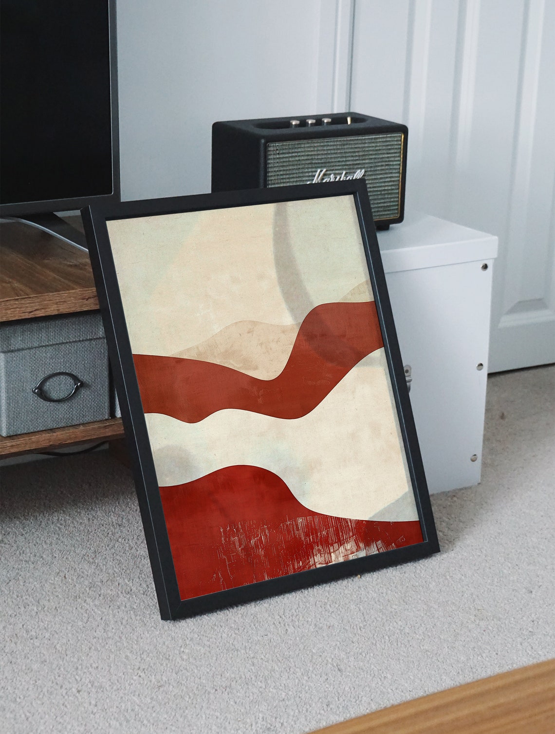 Red and Cream Layered Wave Landscape Minimalist Abstract Poster - Image 8