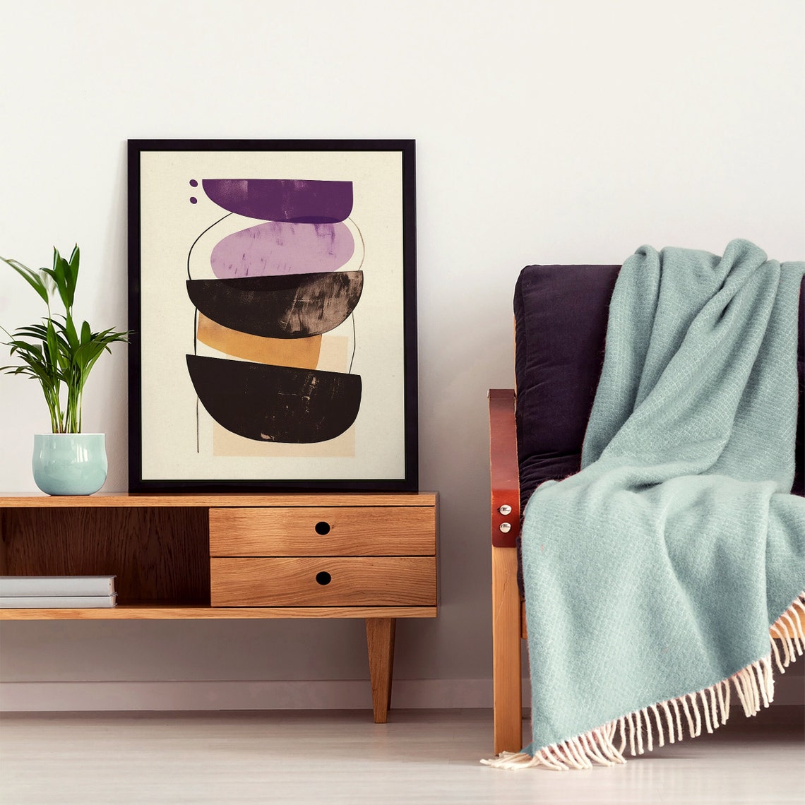 Stacked Half Circles Purple Brown Mid Century Abstract Poster - Image 5