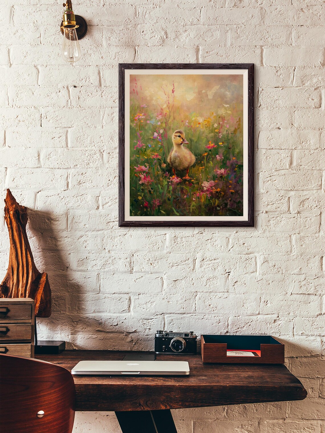 Sweet Fluffy Duckling in a Garden of Tall Pink Wildflowers Poster - Image 4