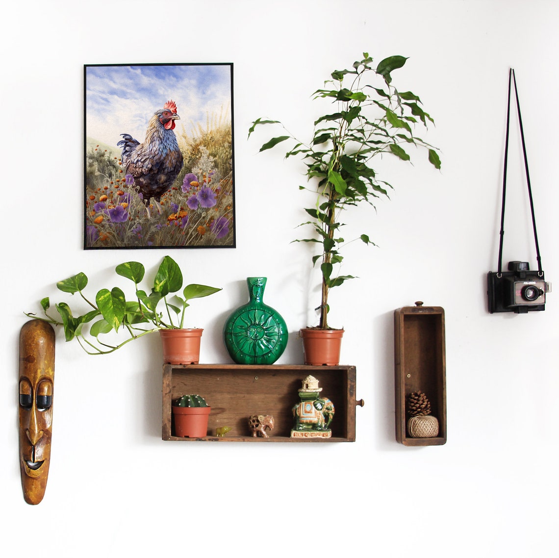 Rooster in Wildflower Meadow Rustic Farm Bird Country Poster - Image 4
