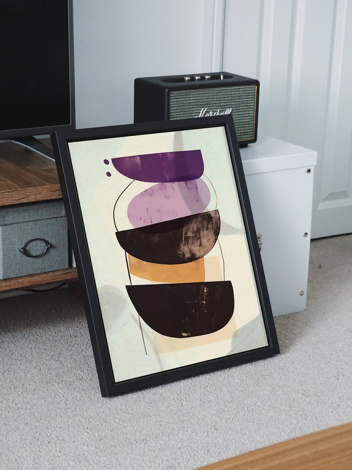 Stacked Half Circles Purple Brown Mid Century Abstract Poster - Image 7