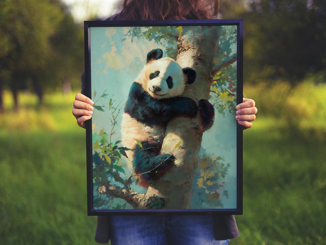 Adorable Panda Cub Hugging a Tree Trunk in Dreamy Soft Colors Poster - Image 8