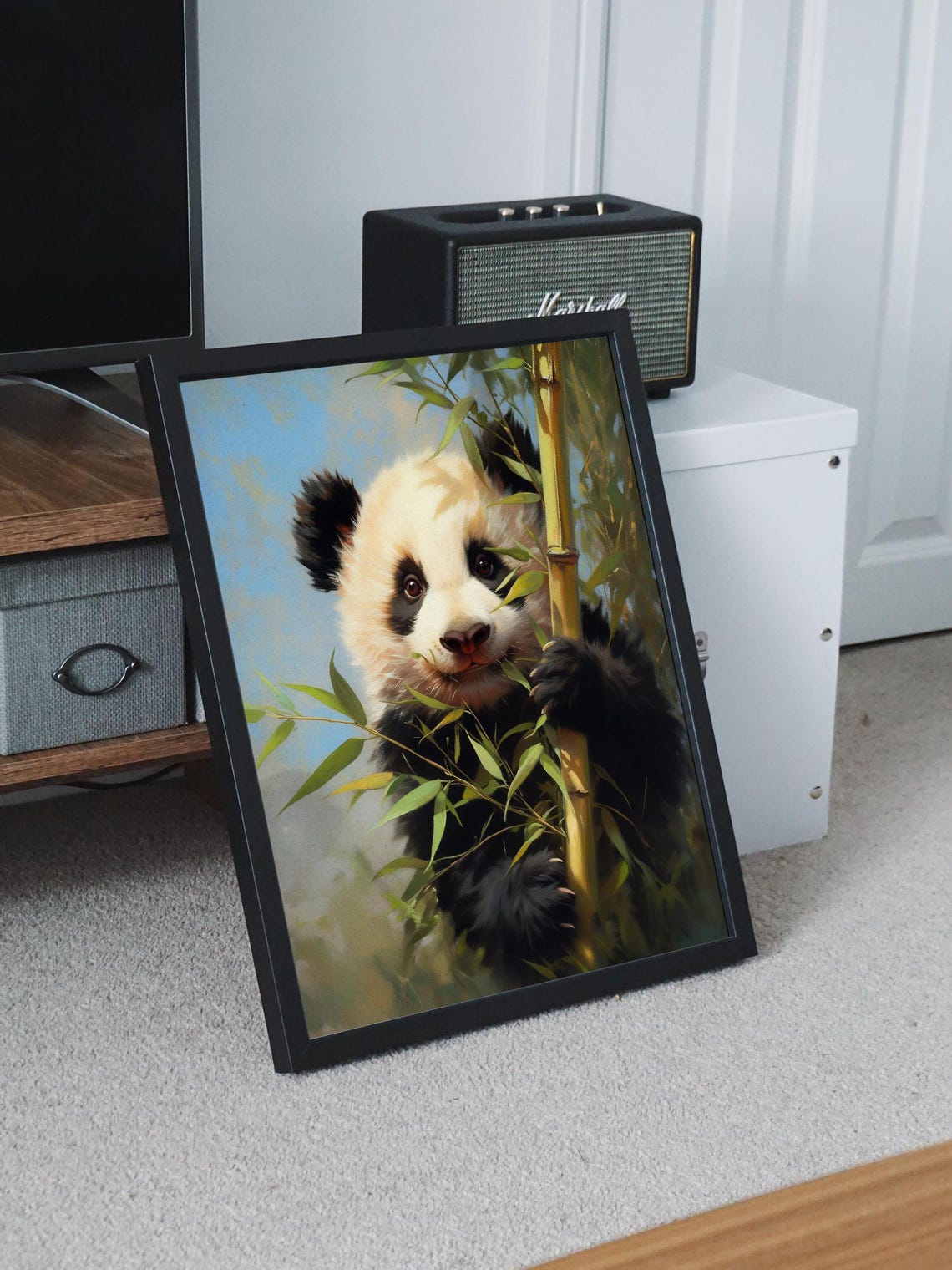 Sweet Baby Panda Hugging a Bamboo Stalk in Soft Pastel Tones Poster - Image 8