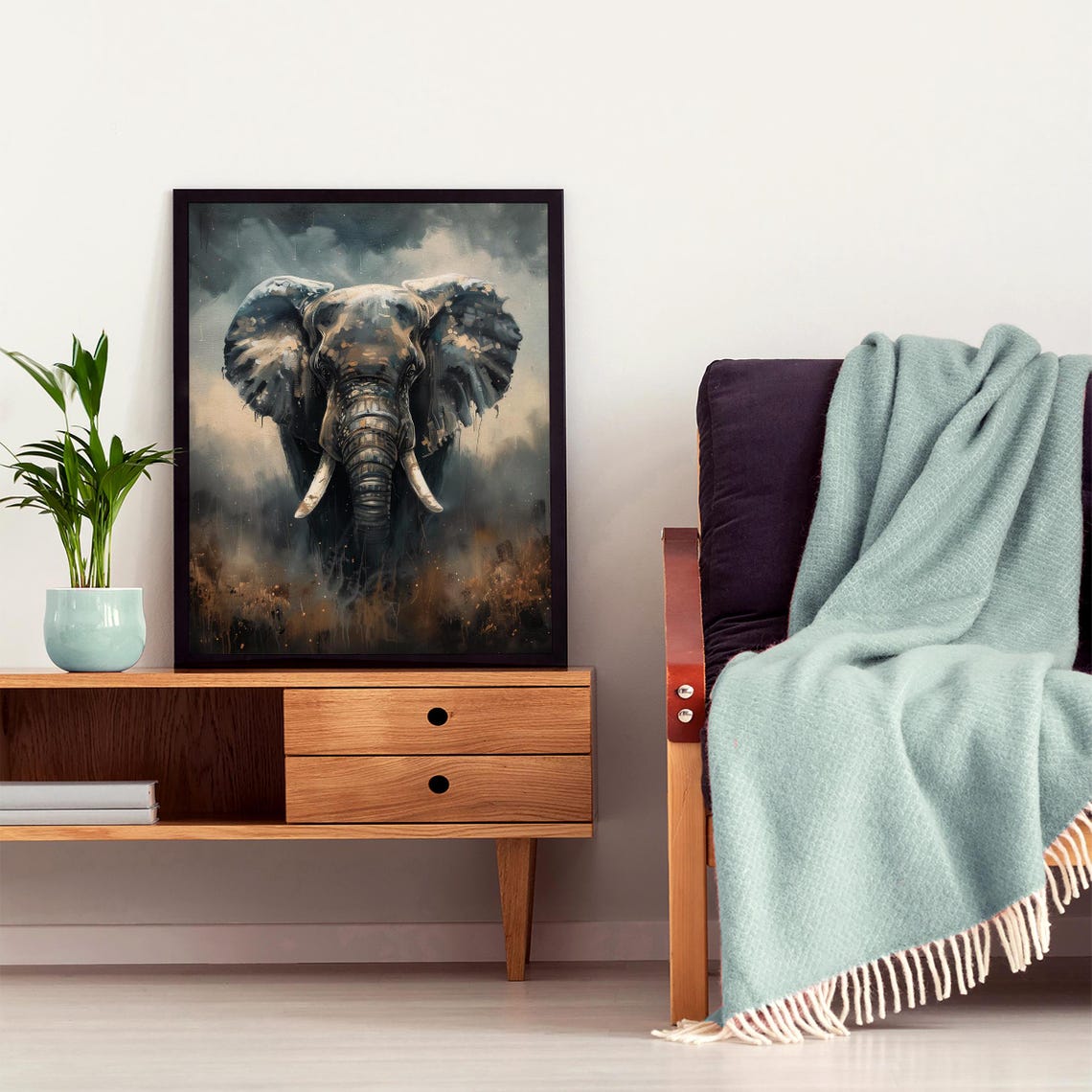 Elephant Portrait Gray Watercolor Moody Dramatic Wildlife Art Poster - Image 7