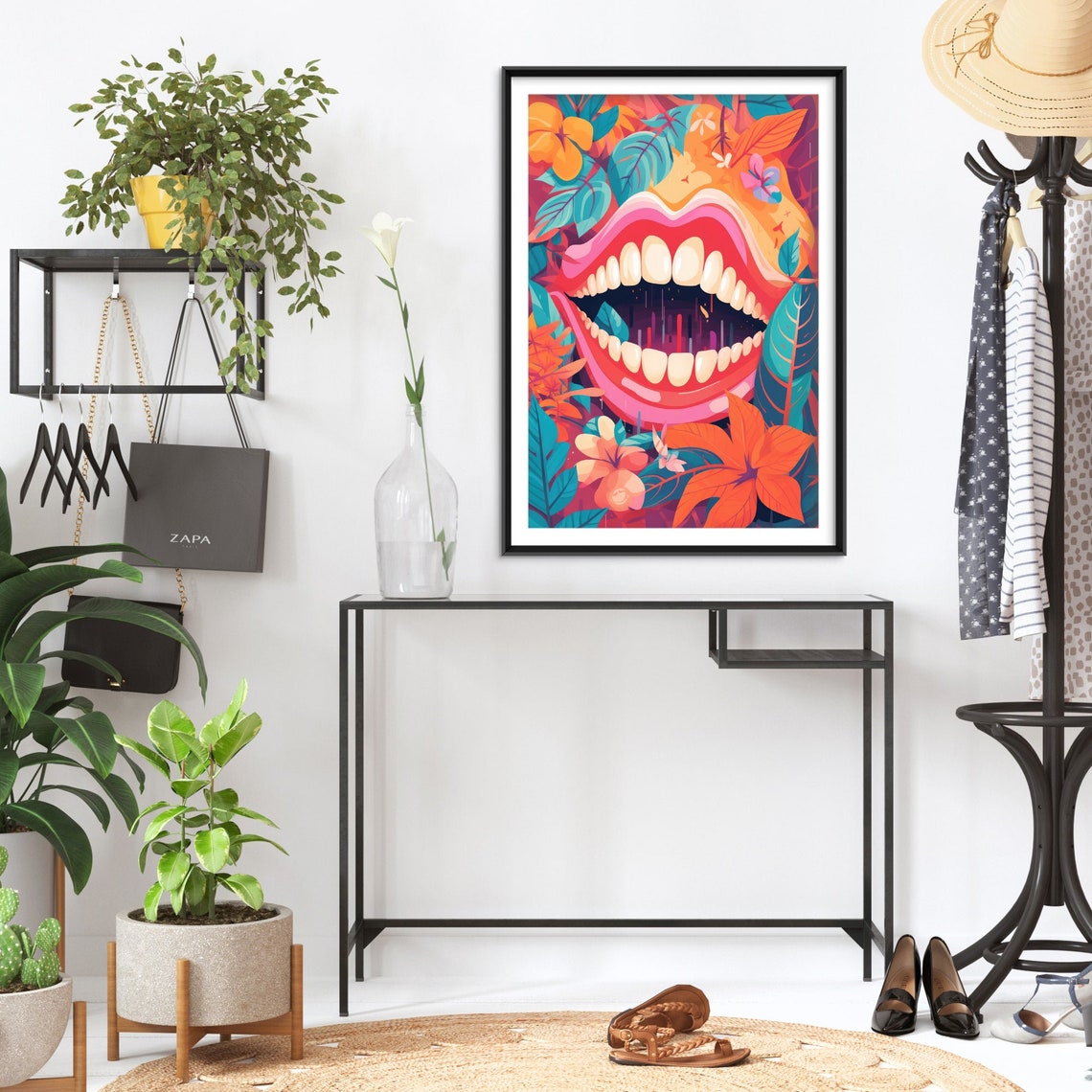 Bold Big Smiling Mouth With Teeth Tropical Pop Dental Poster - Image 2