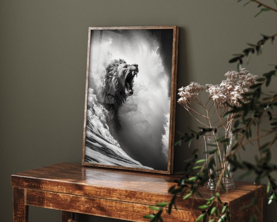 Animals Surfing Photograph Lion Art Print Poster Painting Museum Quality Giclee Home Wall Dcor