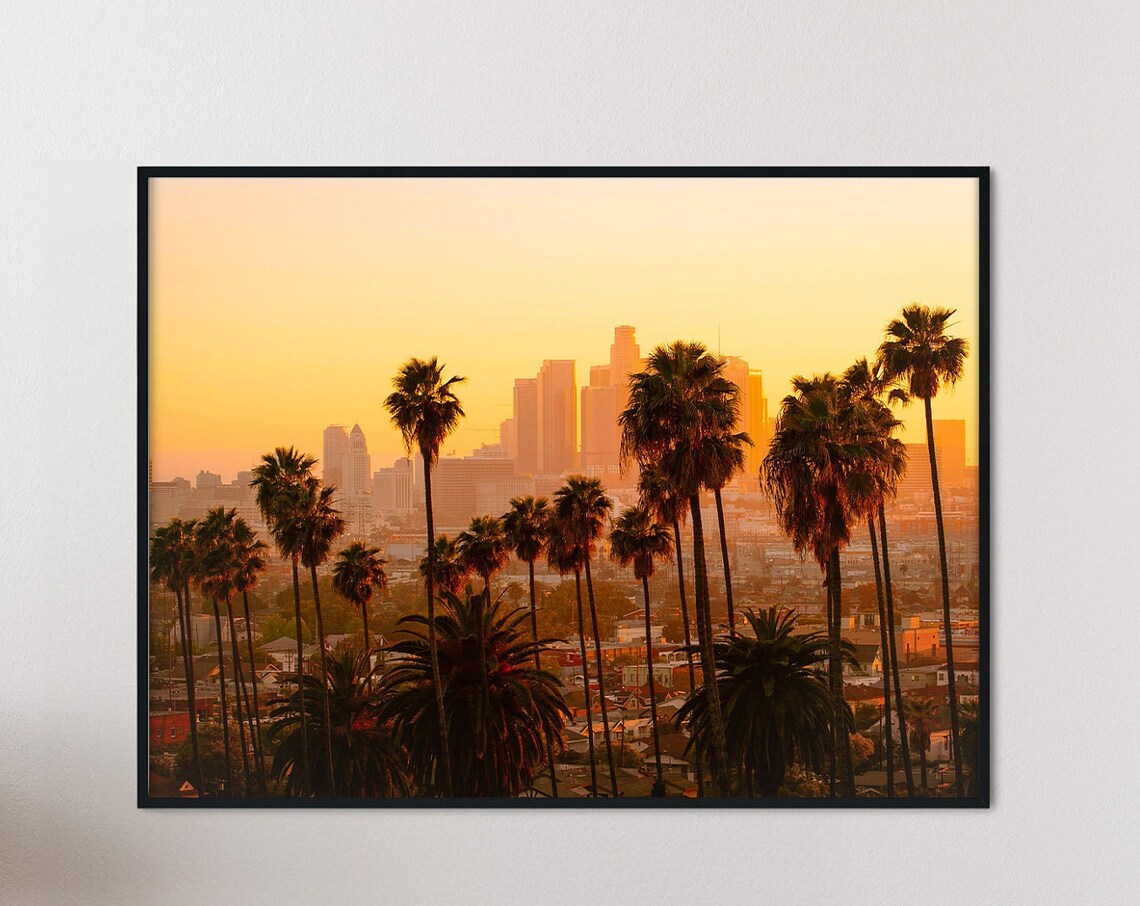 Los Angeles Sunset Downtown Skyline Travel Poster