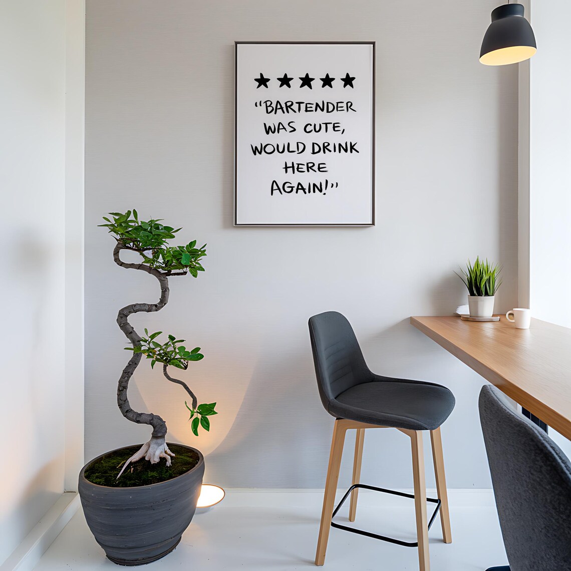 Bartender Was Cute Five-Star Review Funny Quote Minimalist Bar Poster - Image 4