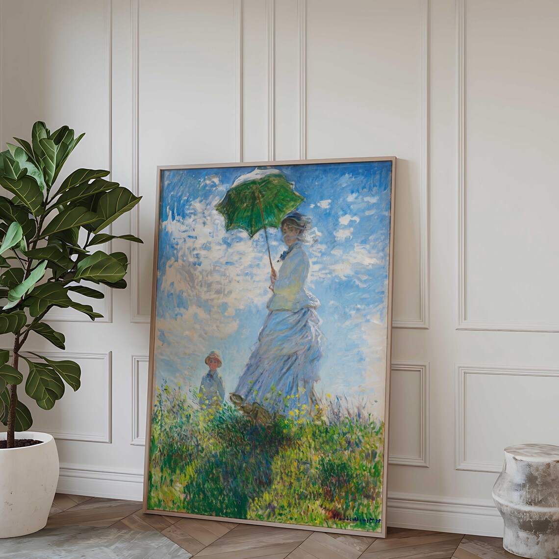 Monet Woman with a Parasol 1886 Flowing Dress Windy Meadow Artwork Poster - Image 5