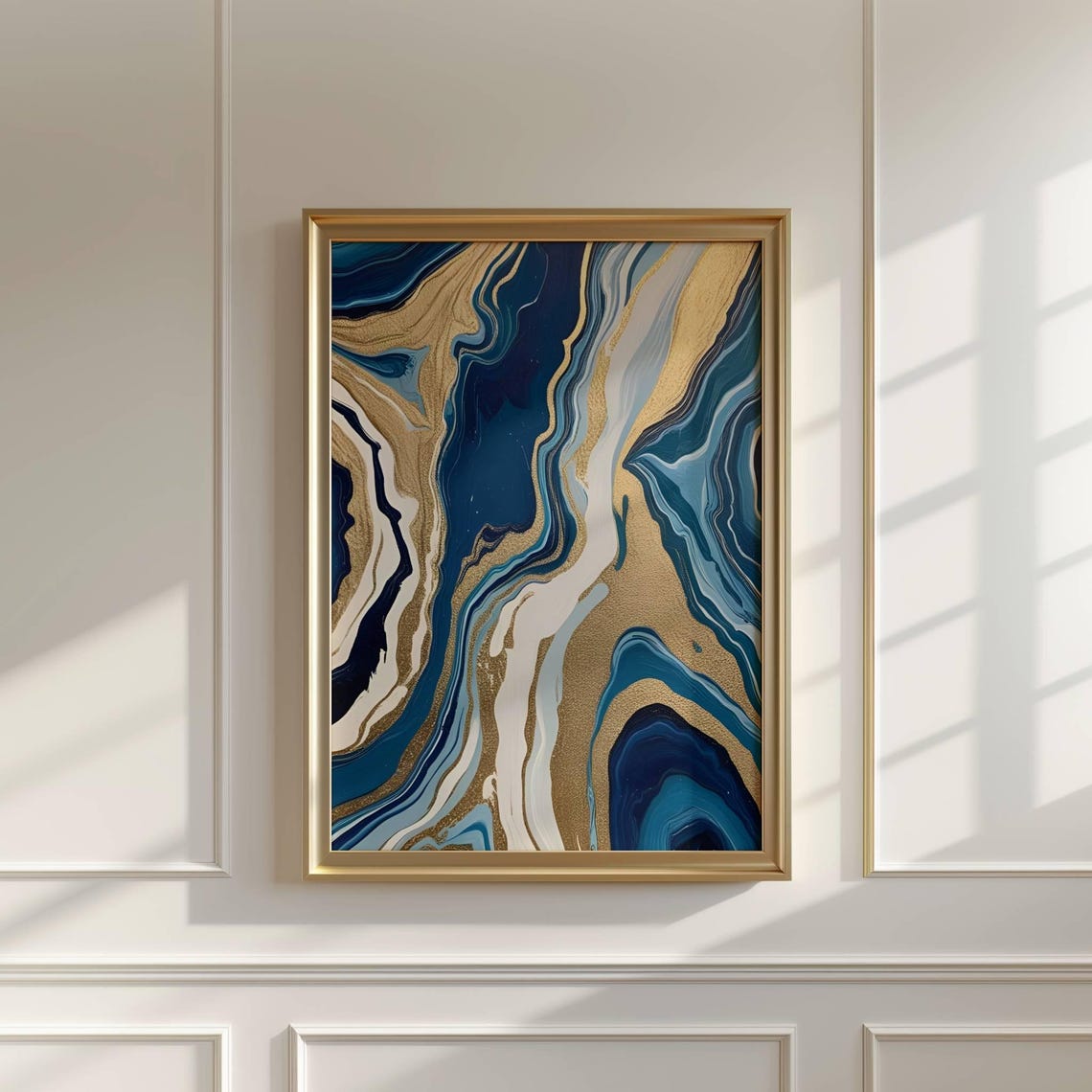 Navy Gold Abstract Marble Geode Luxury Modern Living Room Wall Poster