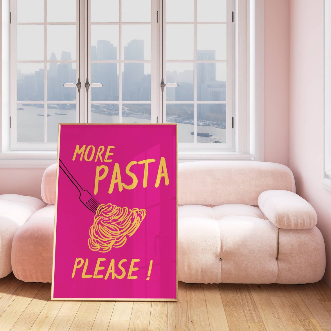 More Pasta Please Bold Hot Pink Spaghetti Fork Kitchen Poster