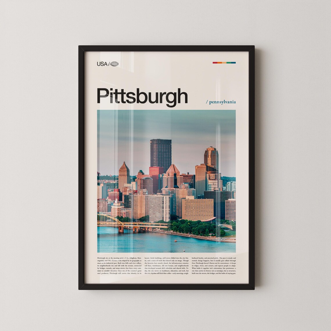 Pittsburgh Pennsylvania Downtown Skyline Rivers City Photo Travel Poster