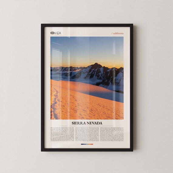 Sierra Nevada California Sunset Ridge Snow Photo Modern Travel Print