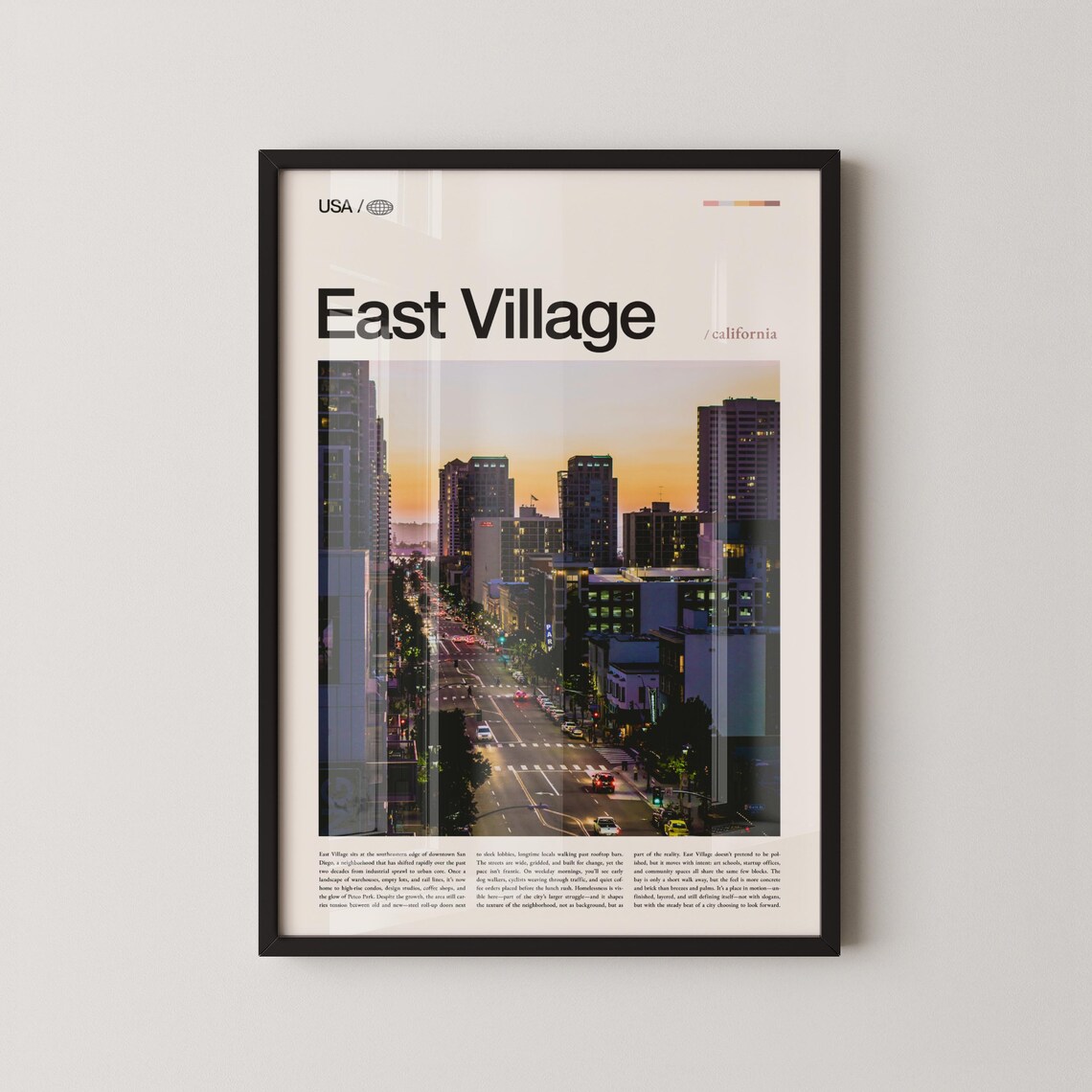 East Village San Diego Downtown Street Golden Sunset Photo Poster