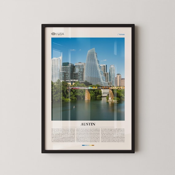 Austin Texas Downtown Skyline River Rail Bridge Travel Poster
