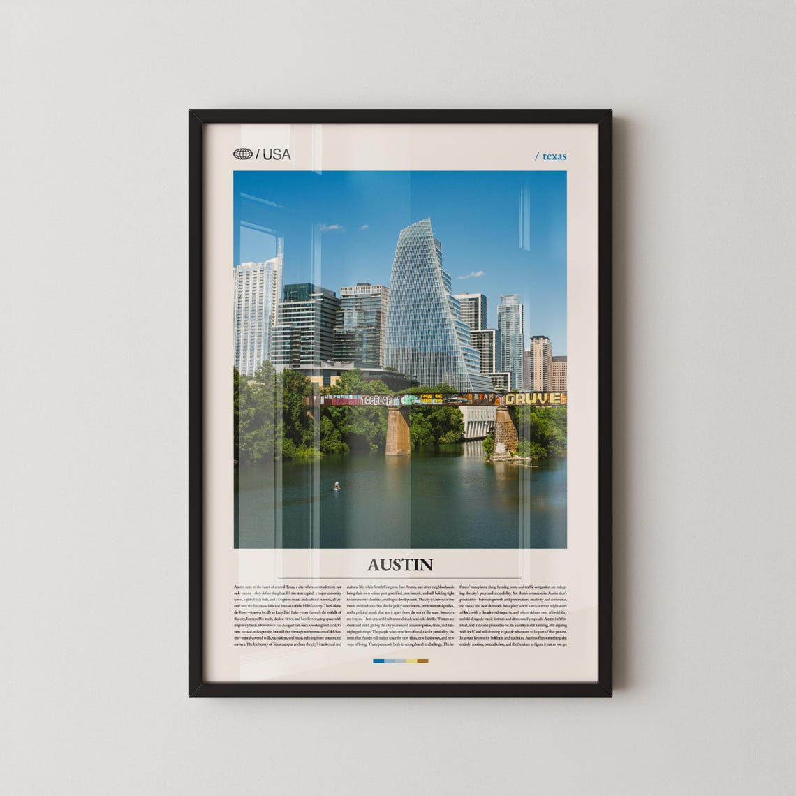 Austin Texas Downtown Skyline River Rail Bridge Travel Poster