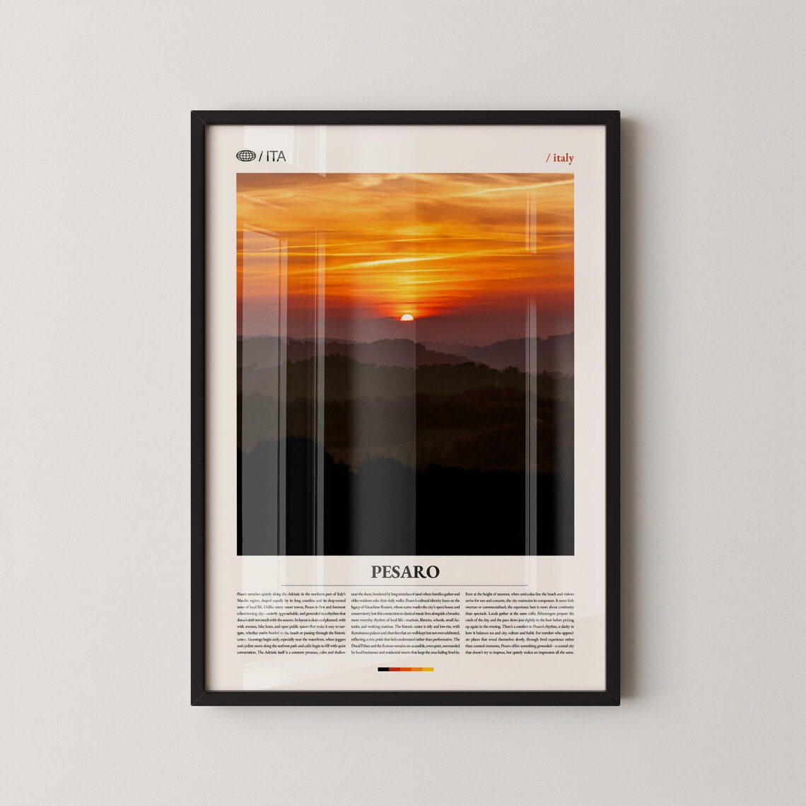 Pesaro Italy Fiery Sunset Over Rolling Hills Travel Photo Poster
