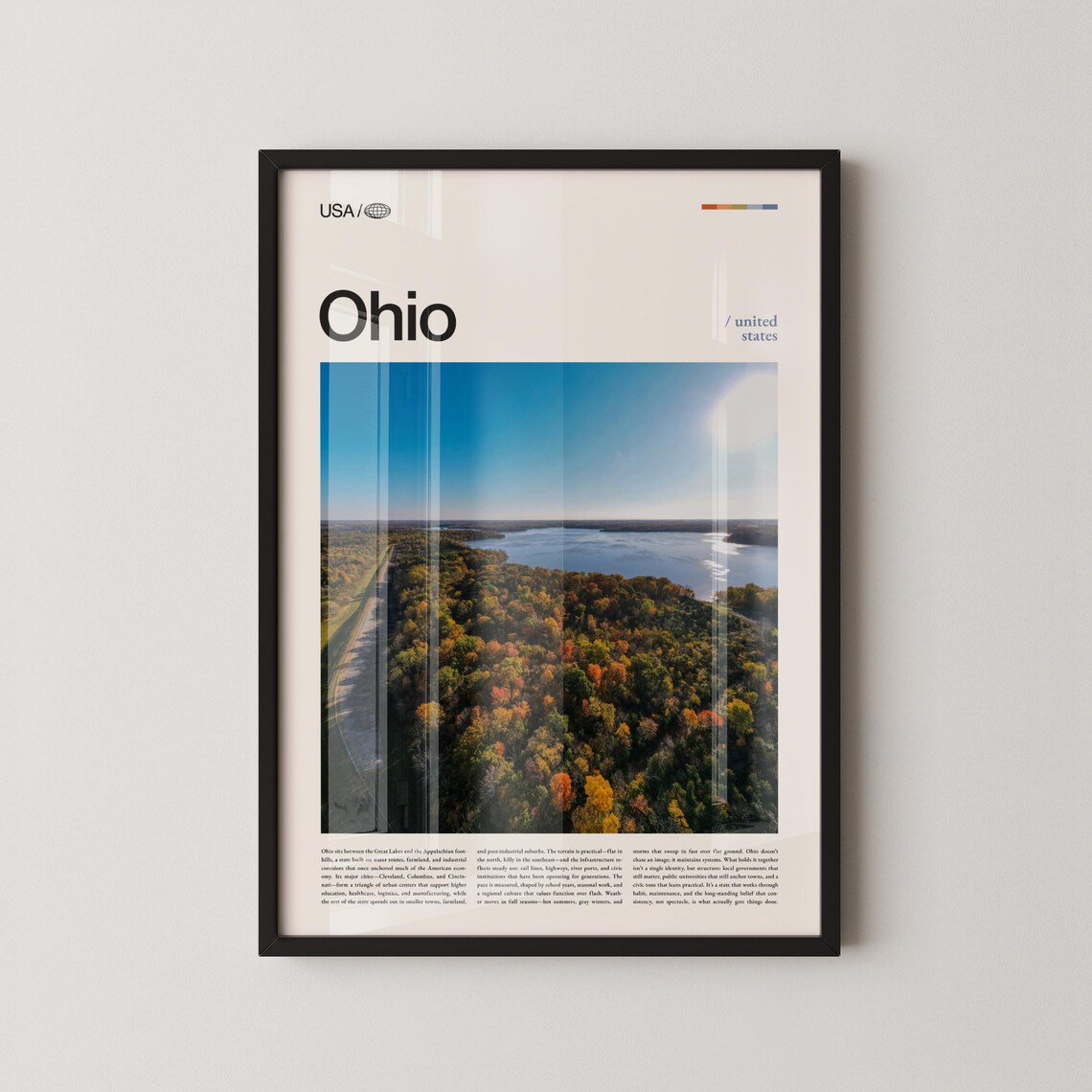 Ohio Autumn Forest Aerial Over Lake Fall Colors Travel Poster