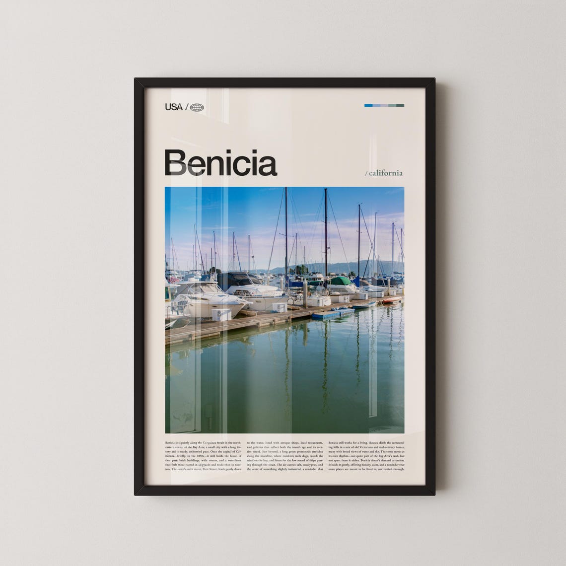 Benicia California Marina Sailboats Calm Reflection Travel Poster