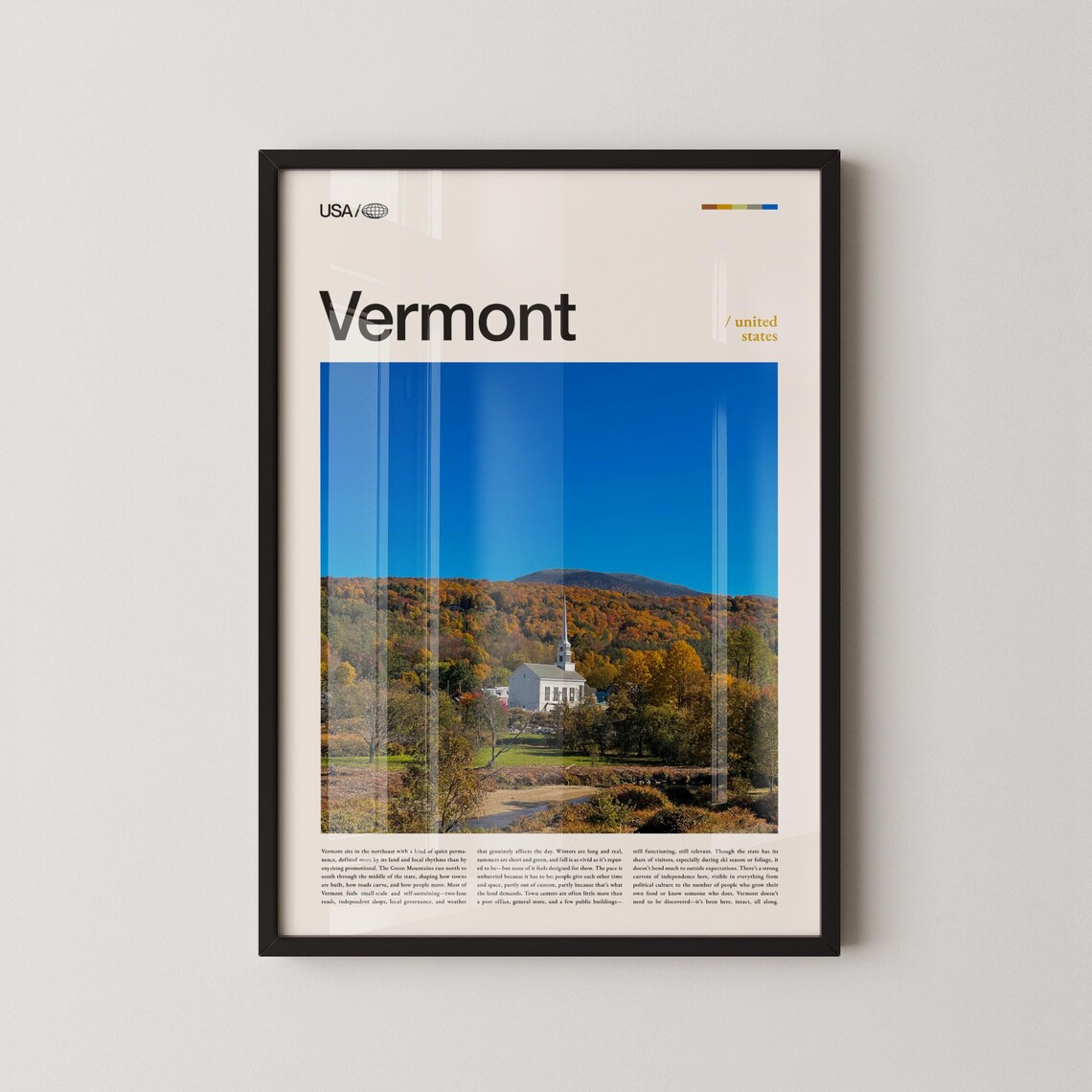 Vermont Fall Foliage White Church Autumn New England Travel Poster