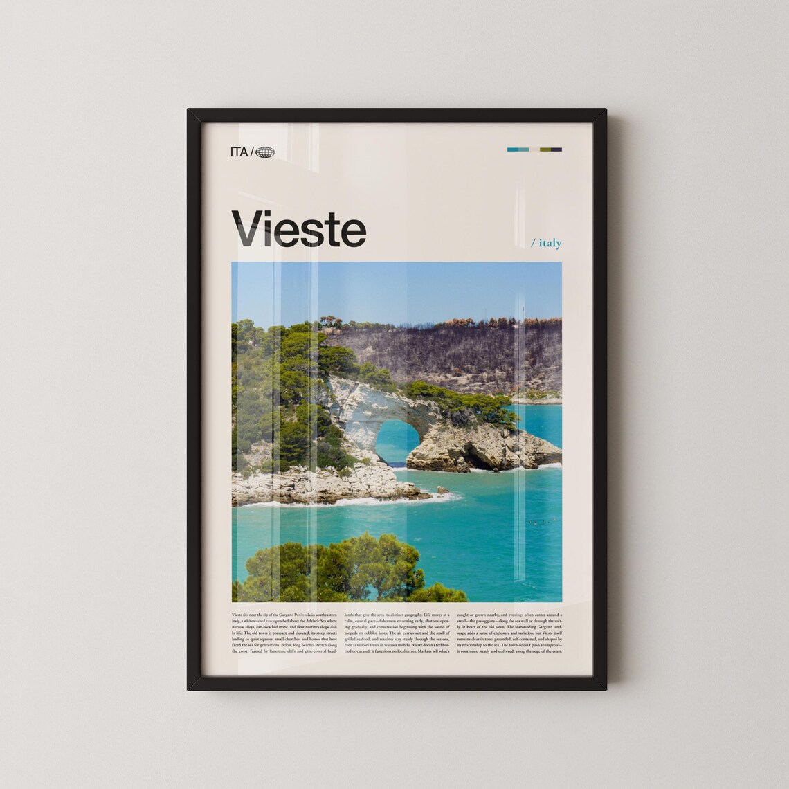 Vieste Italy Coastal Travel Poster with Rock Arch Turquoise Sea