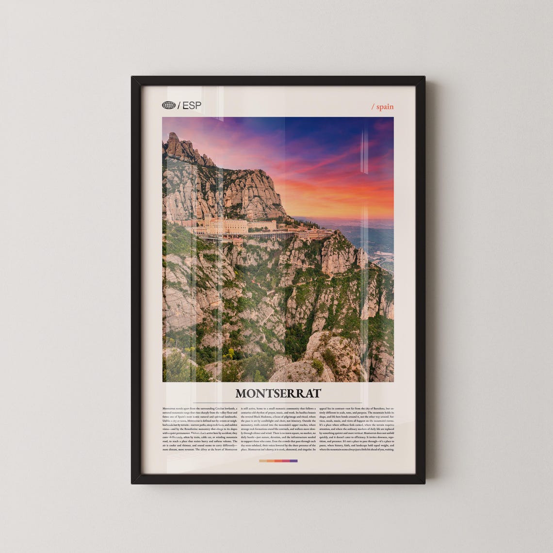 Montserrat Monastery Sunset Mountain Spain Travel Scenic Poster