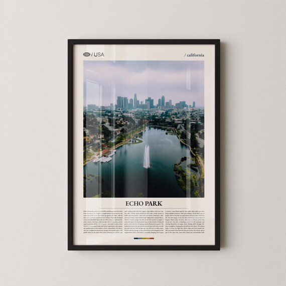 Echo Park Los Angeles Lake Fountain Downtown Skyline Urban Poster