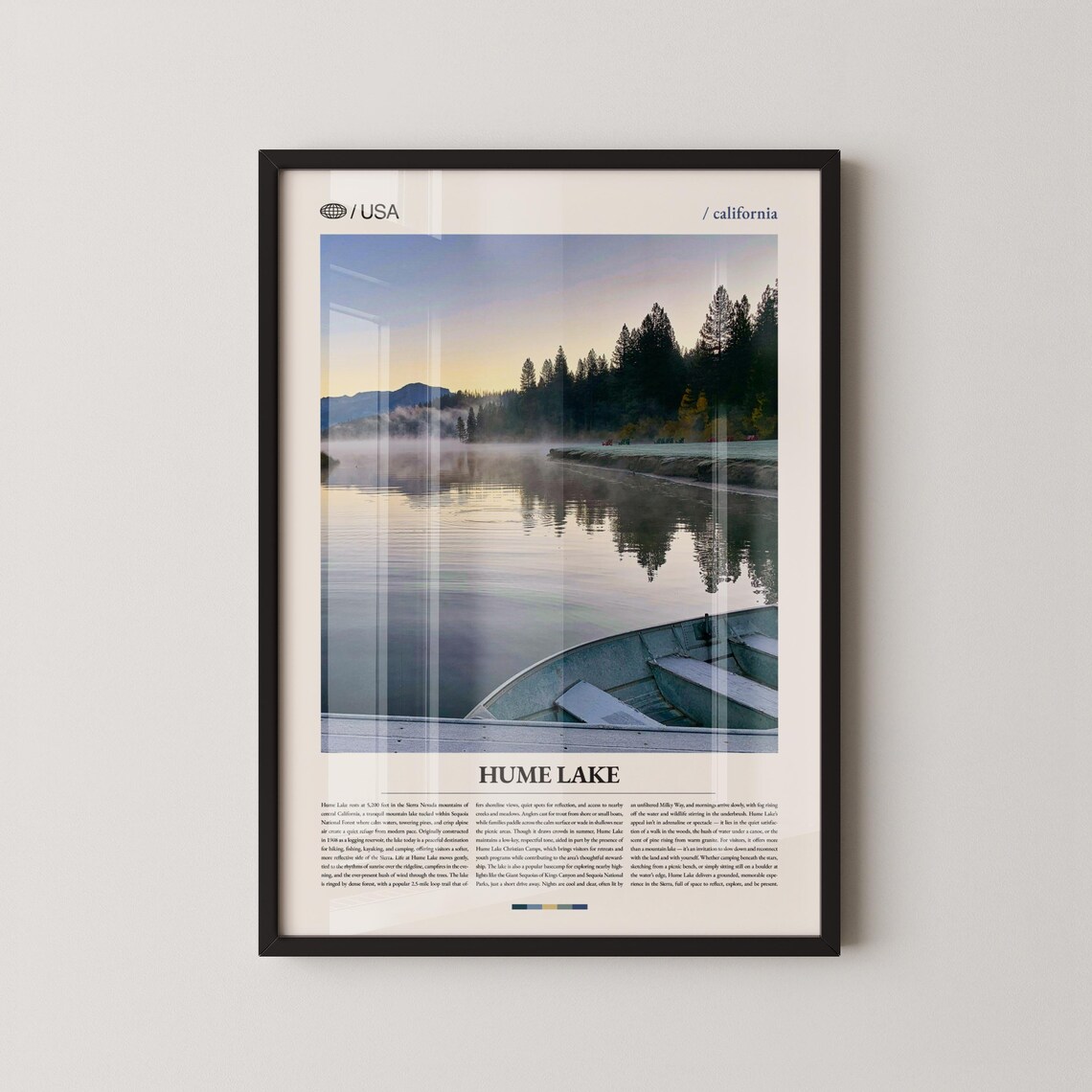 Hume Lake California Misty Morning Boats Vintage Travel Poster