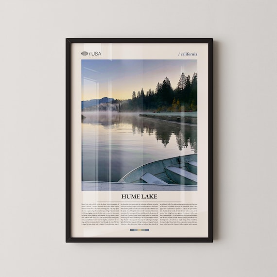 Hume Lake California Misty Morning Boats Vintage Travel Poster