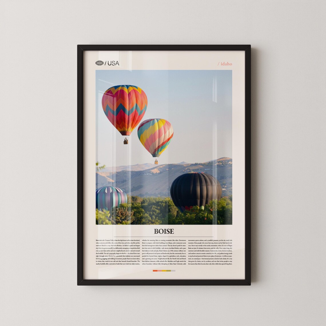 Boise Idaho USA Hot Air Balloons Over Mountains Travel Poster