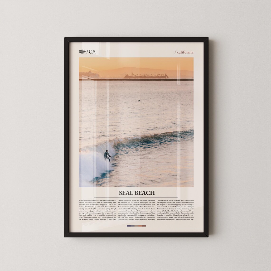 Seal Beach California Pier Sunset Ocean Photo Essay Travel Poster