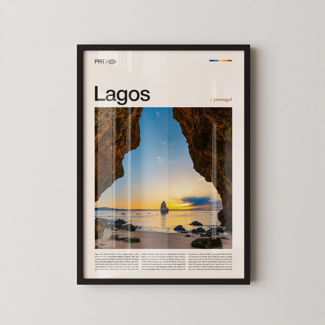 Lagos Portugal Cave Beach Sunset Editorial Photo Travel Poster