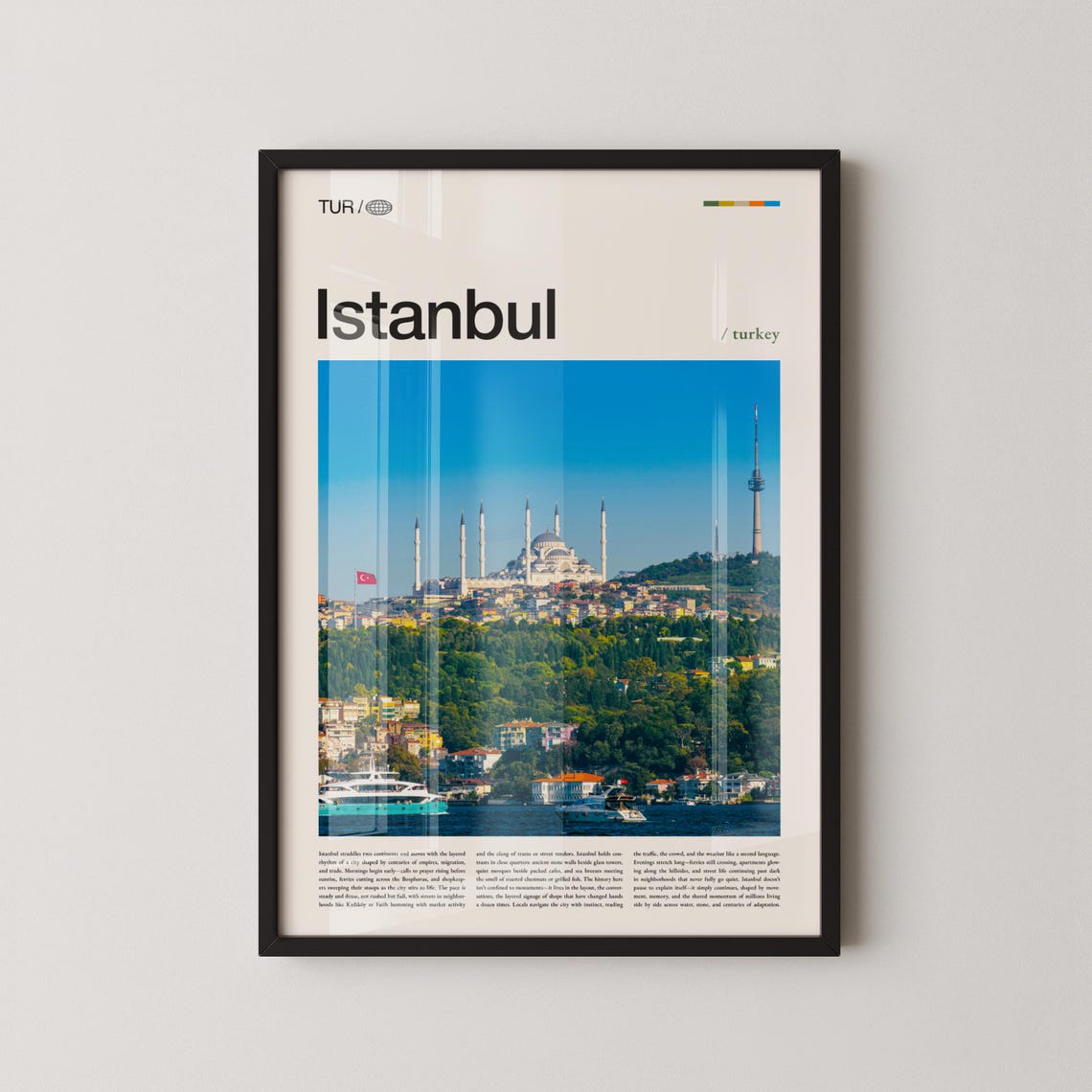 Istanbul Mosque Hill Minarets Bosphorus Turkey Editorial Travel Poster